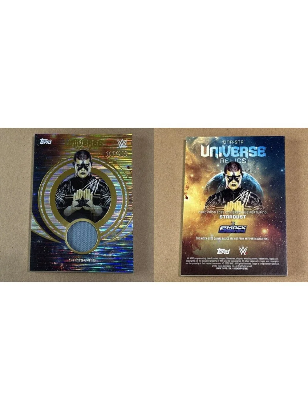 2025 Topps Universe WWE Stardust #UNR-STA Universe Relics #/299 SmackDown